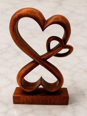 NOVICA "Love Blossoms" Hand-Carved Suar Wood Heart Sculpture Eternal Love - Bali